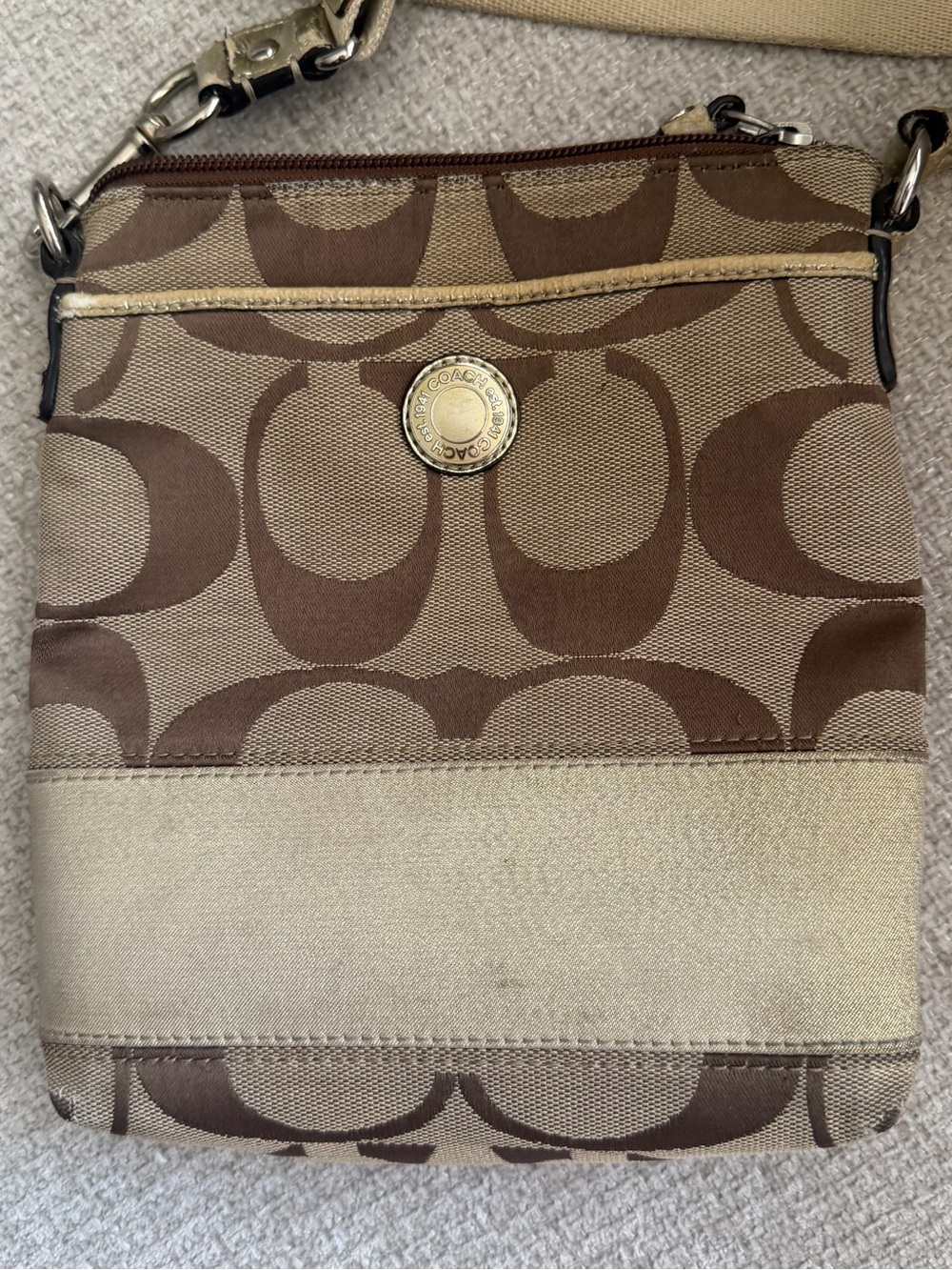 Coach Beige and Brown Signature Crossbody Bag